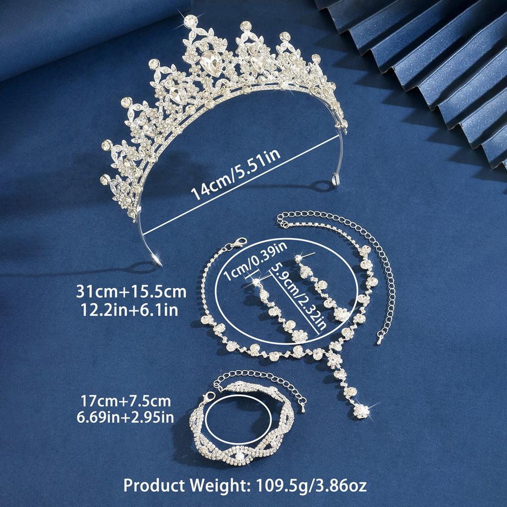 Ladies' Fashion Waterdrop Geometric Simplicity Gorgeous Elegance Crown Necklace Earrings Bracelet Zircon Set