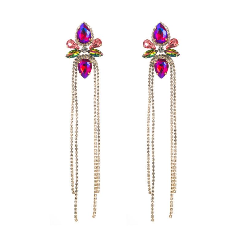 Women's Super Flash Rhinestone Claw Chain Tassel Earrings Long Luxury Versatile Drop Earrings