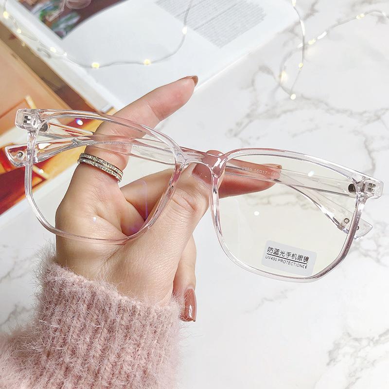 

Tr Transparent Retro Double Beam Flat Glasses Myopia Glasses Frame Trendy Men S And Women S Literary Glasses Frame anti-blue light