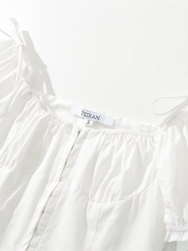 Retro Weißes Puffärmel Schnürung Cropped Top für Damen