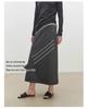 Wen Jiu A-Line Long Skirt: Slanted Cut Wool, Solid Color, Winter Elastic Waist, Slimming Half Skirt