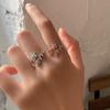 Japanese Korean Daily Commute Flower Leaf Adjustable Butterfly Ring - Women's Retro Light Luxury Fashion Accessory