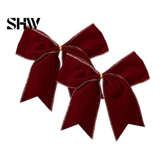 Retro Christmas Ornaments 2Pcs Tree Bow Decors, Velvet Fabric Holiday Wreath Hanging Ornament Decorations for Home, Festive Garland Wedding