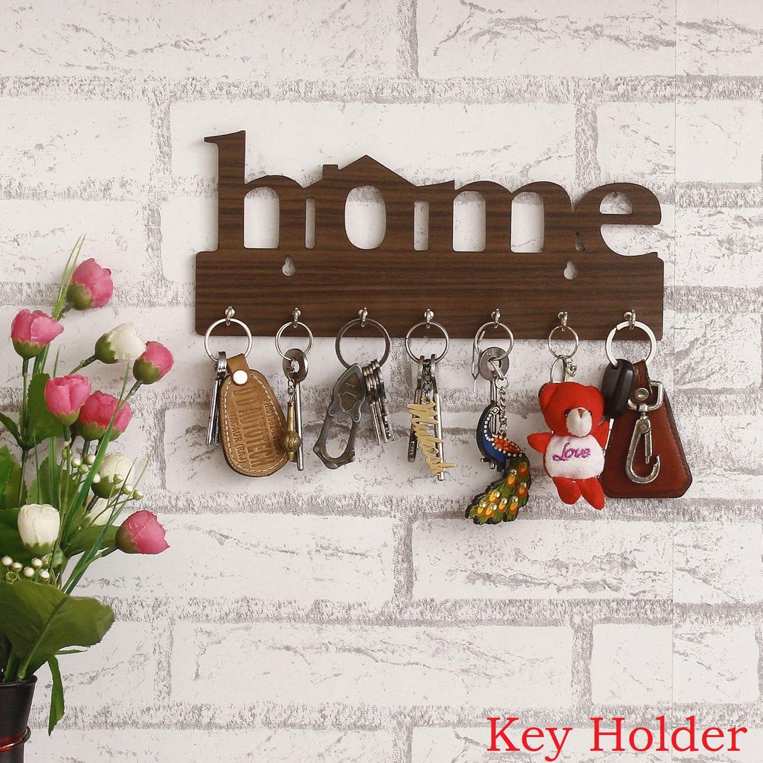 

Дерев яна ключниця Premium Home Keys (29 см x 13,5 см x 0,4 см, дерево) 7 Гачок - Декоративні елементи для домашнього декору (Коричневий)