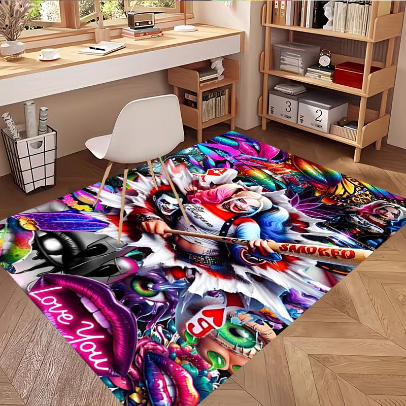 Harley Quinn Joker Print Rug, Washable Floor Carpet, For Entryway Dorm Laundry Room Office Study, Home Decor Birthday Christmas Gift