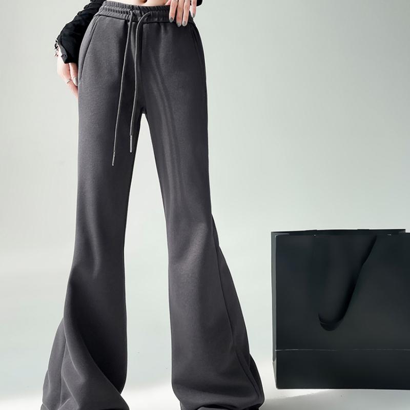 Elegant Women Casual Wide Leg Flare Pants New Fashion High Waist Loose Solid Straight Trousers Women Solid Drawstring Simple Office Ladies Pants 2344
