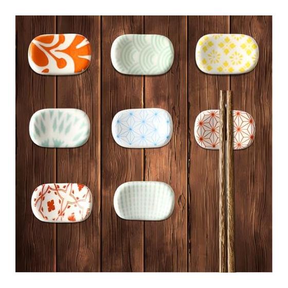 Fogman Chopstick Rests, Cute & Stylish Chopstick Holders, Japanese Ceramic Chopstick Stands, 8-Piece Set (Colorful) - Assorted Traditional Japanese