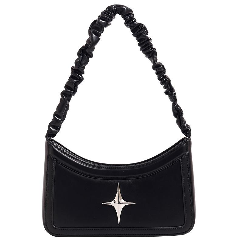 

Плиссированная черная сумка через плечо со звездами из искусственной кожи, винтажные сумки под мышками, модные женские сумки чёрный