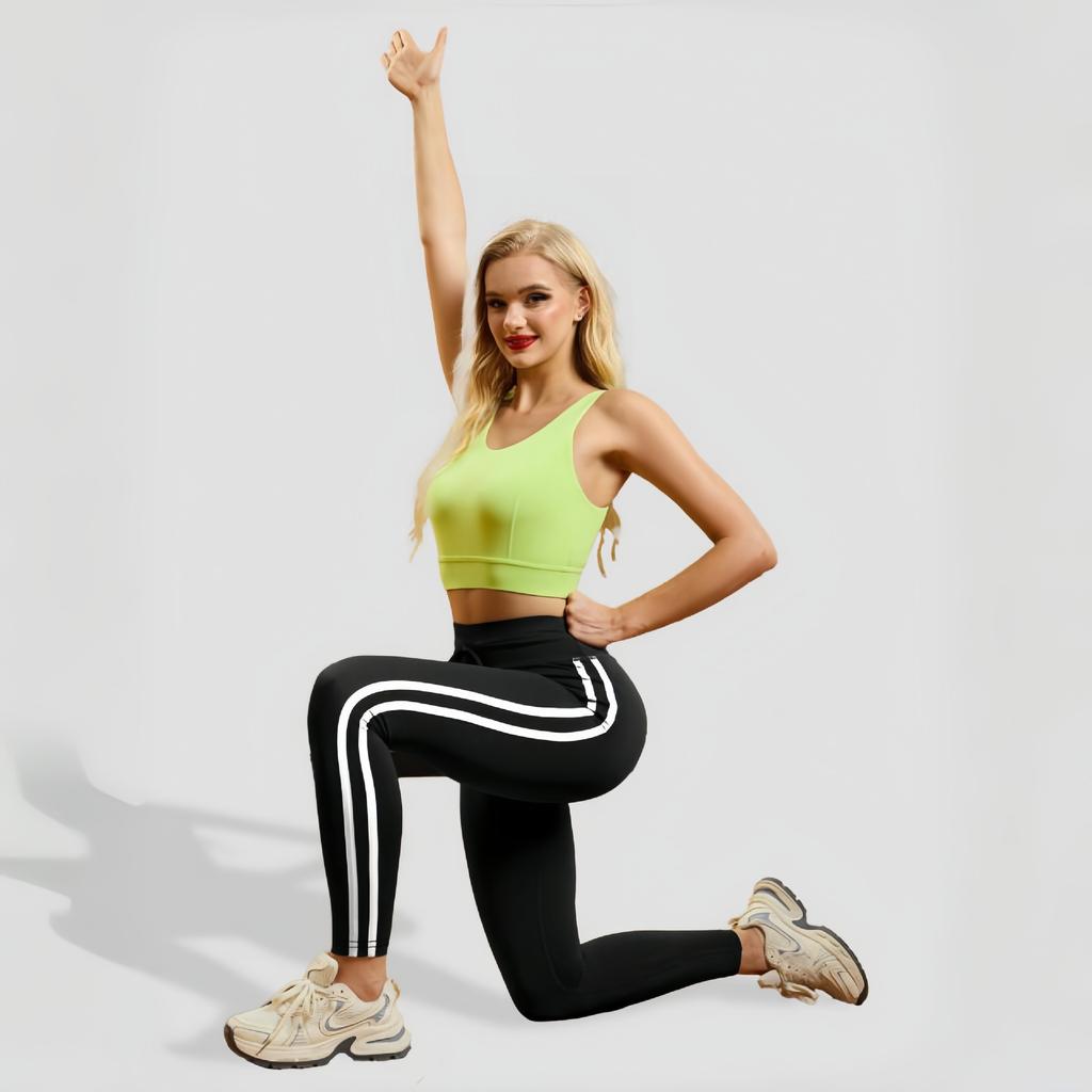 Seitlich gestreifte Fitnesshose hohe Taille Gesäßstraffung schmal und dünn Yogahose atmungsaktiv eng anliegend Sport Freizeit Hose