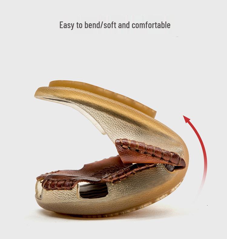 Plus Size Men's Breathable Leather Closed-Toe Sandals - Lightweight One-Strap Casual Beach Shoes