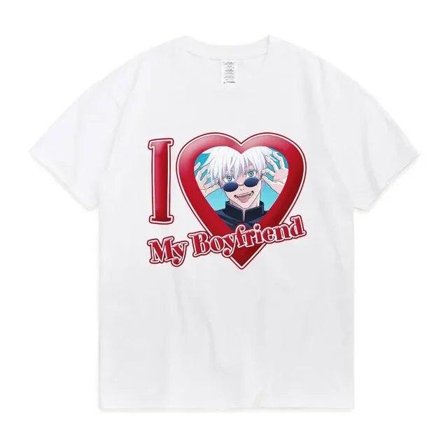 

Аниме Jujutsu Kaisen Gojo Satoru Футболка с графикой I Love Boyfrirnd Одежда унисекс Unisexga Футболка Harajuku Негабаритная уличная одежда 3XL