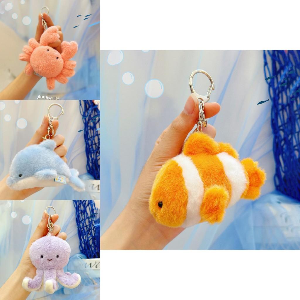 Marine Animals Plush Keychain With Pressable Sound For Backpack Decor