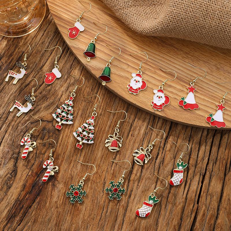 Christmas Santa Snowflake Earrings Cane Candy Bells Elk Earrings Christmas Hat Earrings