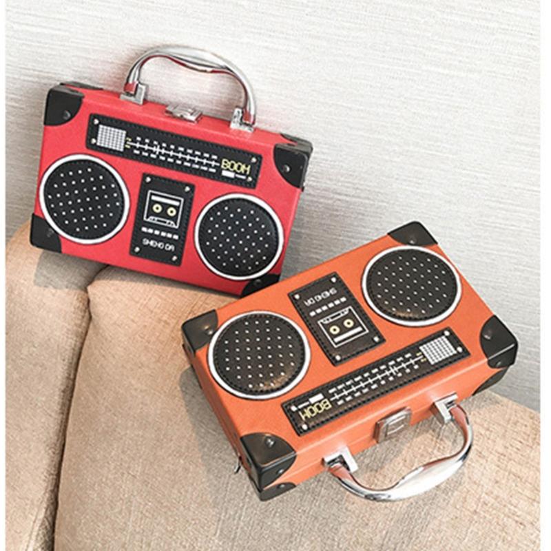 Women Radio Shape Shoulder Bag Simple Messenger Bag Creative Handbag and Purse Evening Bag PU Leather Crossbody Bag