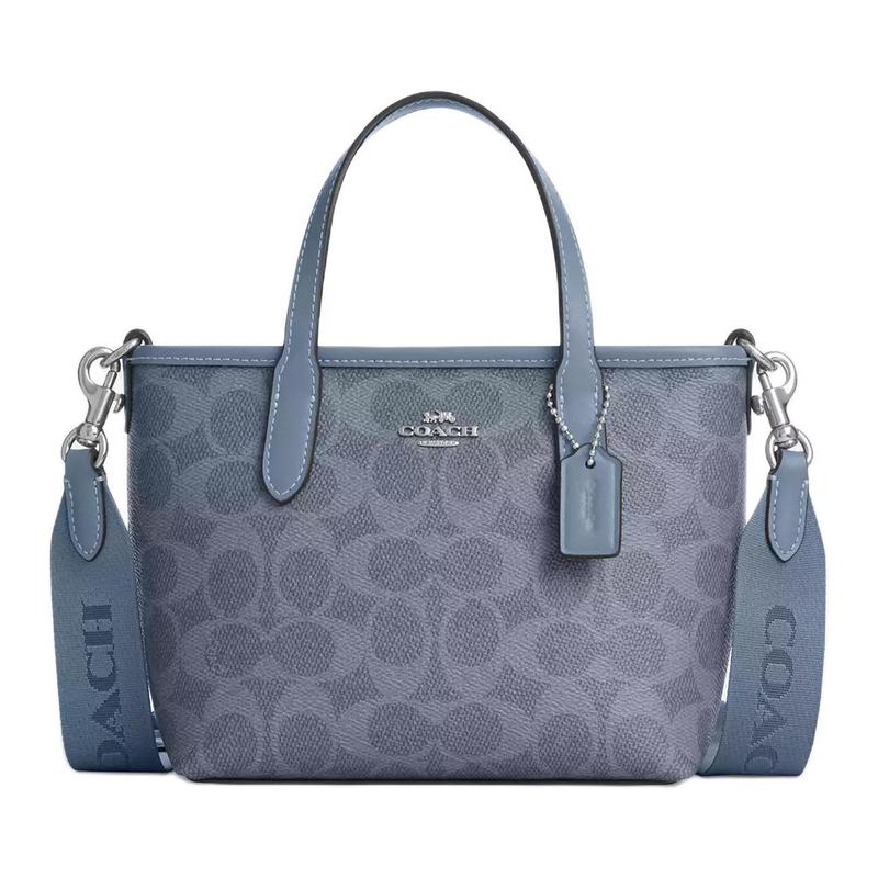 

COACH City 16 Silver Accessories Zipper Closure Artificial Leather Tote Bag Tote Bag Shopping Bag Shoulder Crossbody Handbag Small Women s Blue синій