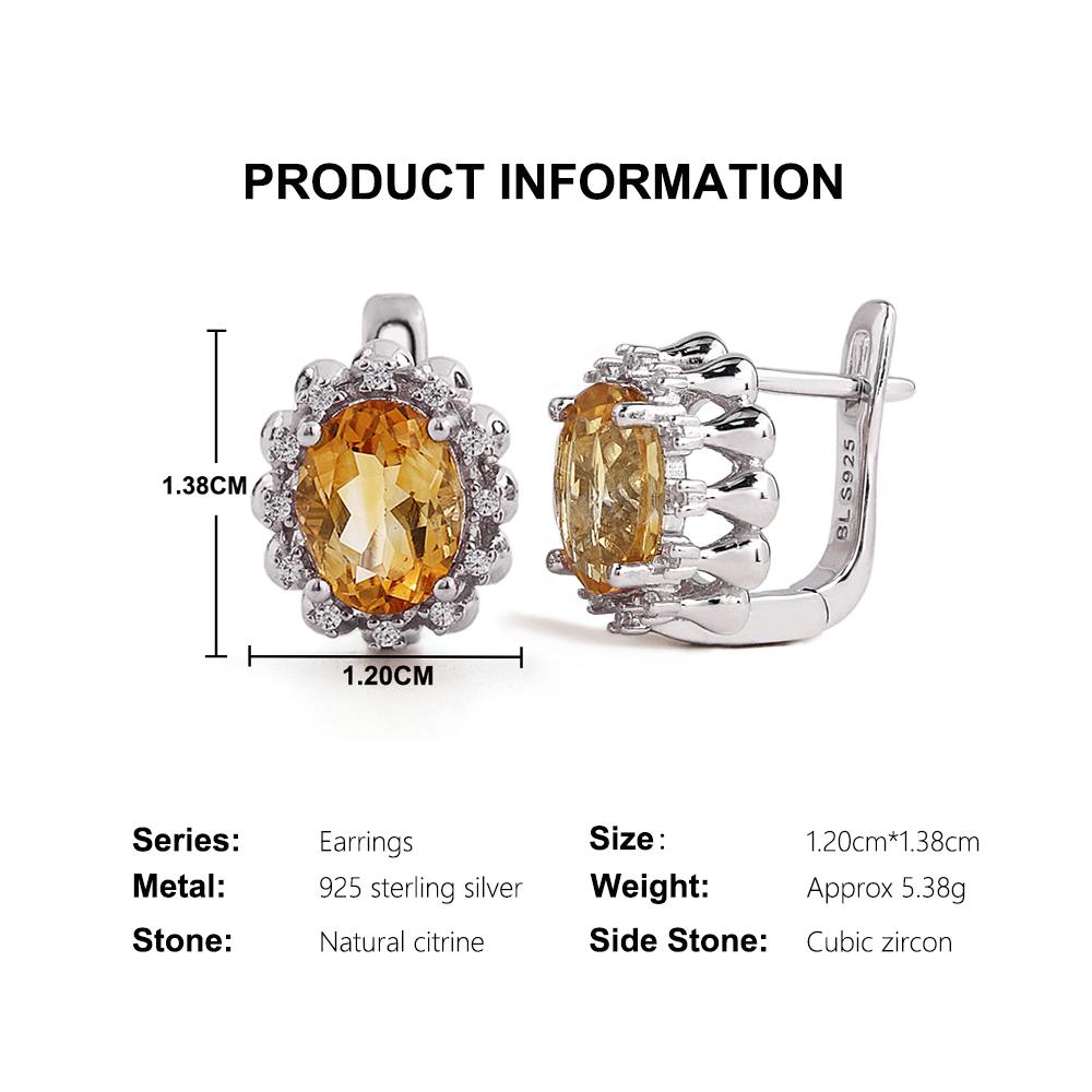 925 Sterling Silver Ring Earrings Pendant Necklace Nautral Oval 7*9mm Citrine Fine Jewelry Set for Women's Banquet Birthday Gift