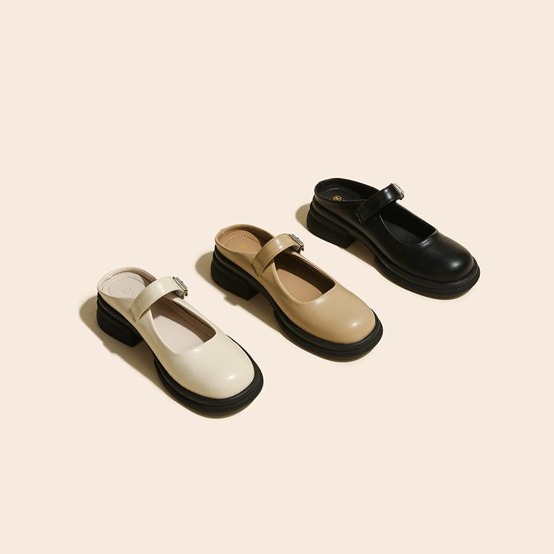 Q1-2 French Platform Thick Heel Mary Jane Shoes Women's Spring and Summer New Simple Bag Head Drag a Pedal Sandals Slippers