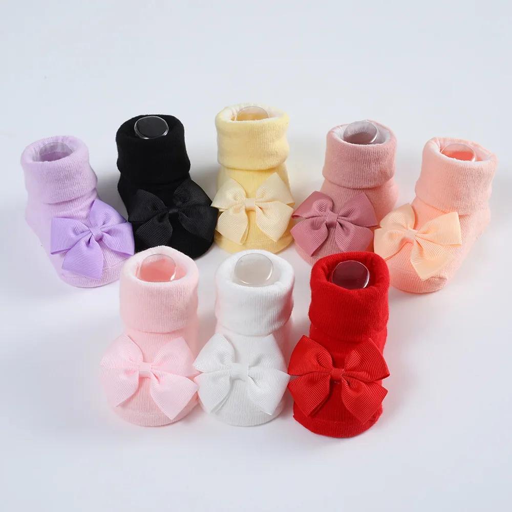 Cotton Newborn Baby Socks and Hair Band Set Ribbon Bow Headband for Baby Girls Breathable Socks Babies Accessories