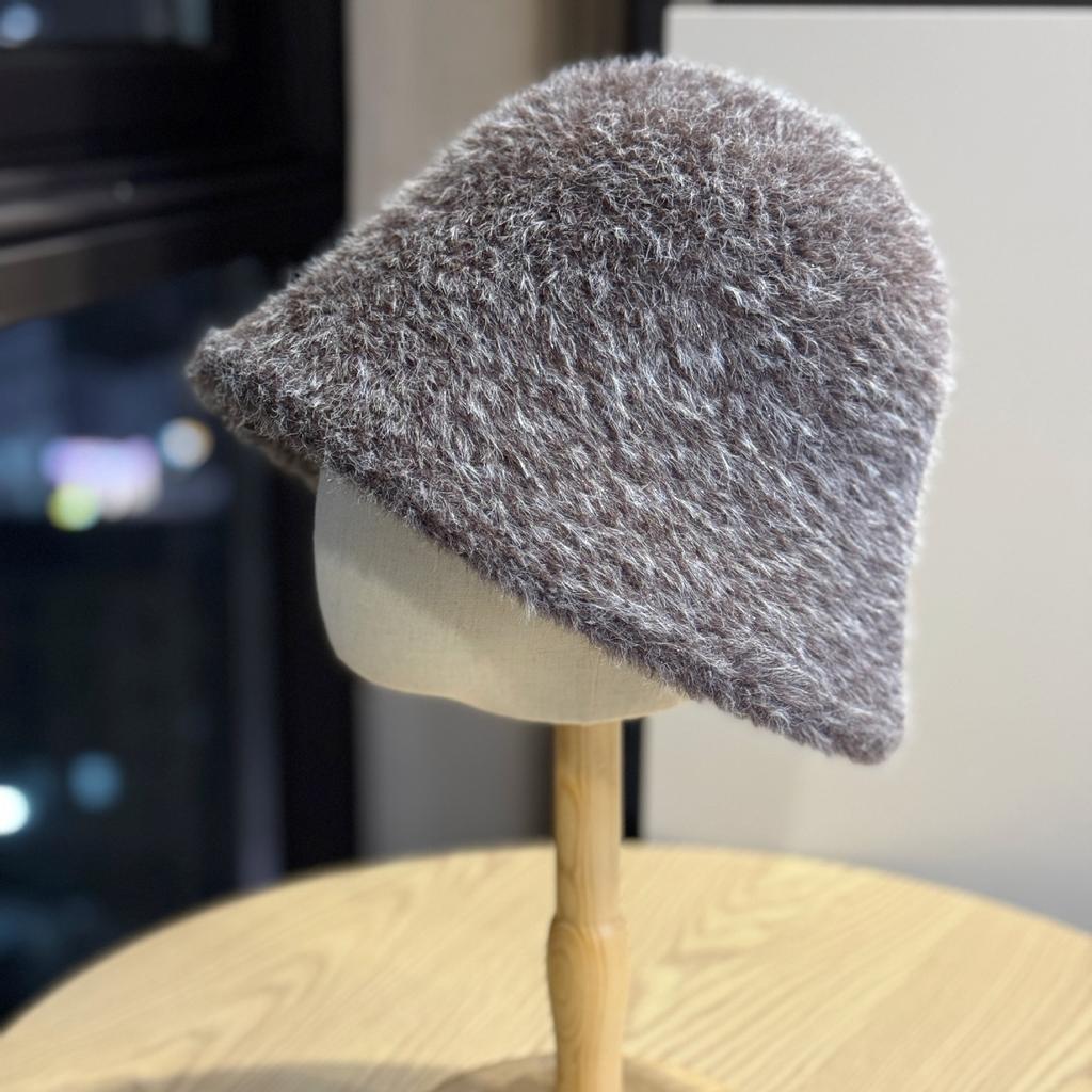 New All-match Thick Furry Knitted Fisherman Hat for Women in Autumn and Winter To Prevent Cold and Keep Warm and Show Face Small Bucket Hat Basin Hat
