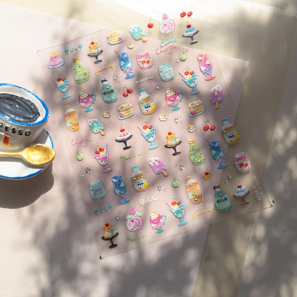 Shiny Blowing Bubble Nail Decorations Stickers 5D Shell Light Love Cat Bubble Transfer Slider Sticker DIY Manicure Decals