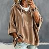 Women's Casual Velvet Hooded Pullover Top with and 3/4 Sleeves