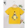 European sizes Penguin with Banana Hood Boys and Girls New Casual Short-sleeved T-shirt Summer Children's Round Neck Clothing Printed T-shirt
