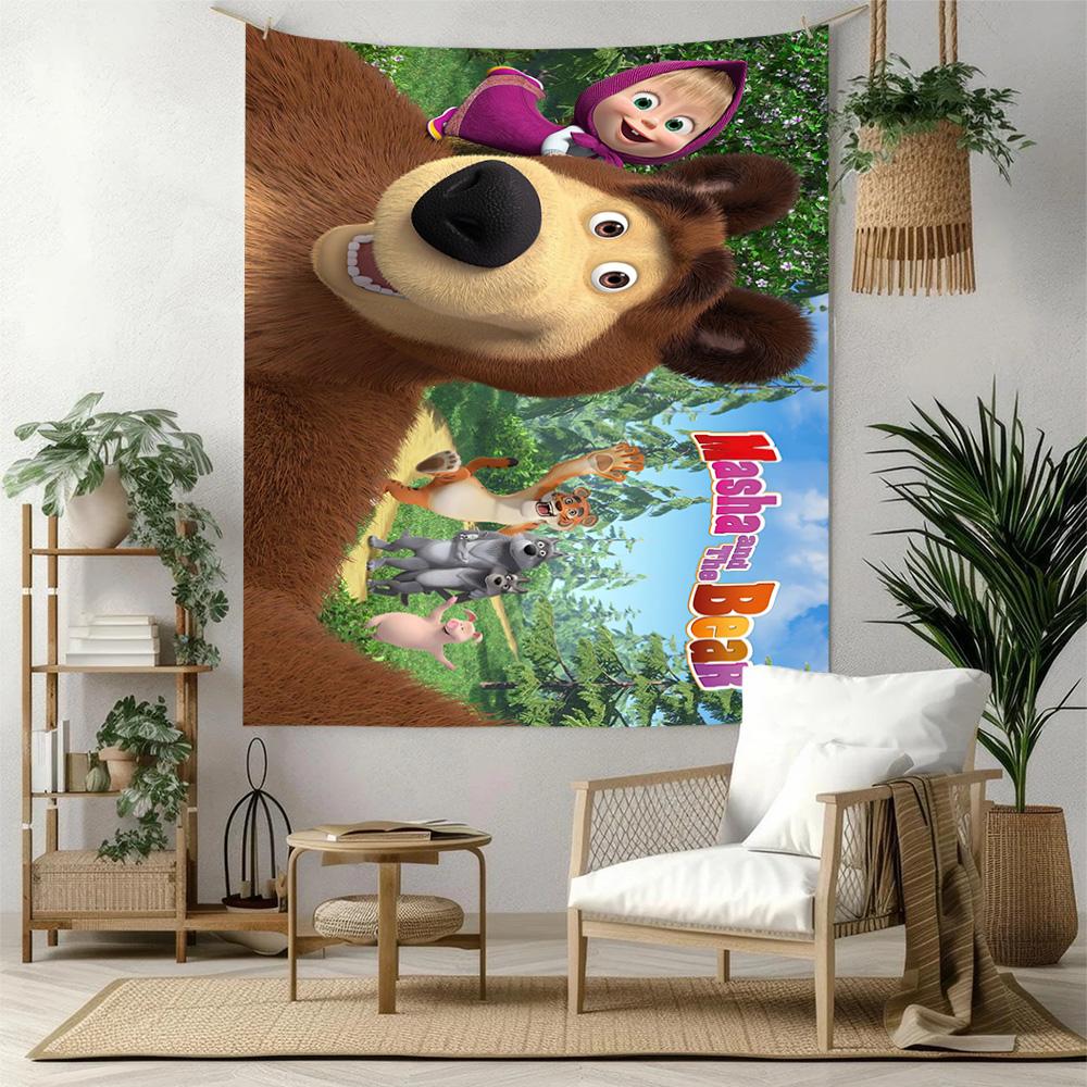 Masha Bear Wall Decor Tapestry Art For Pet Memorial Birthdaywedding Party Backdrop Family Gift