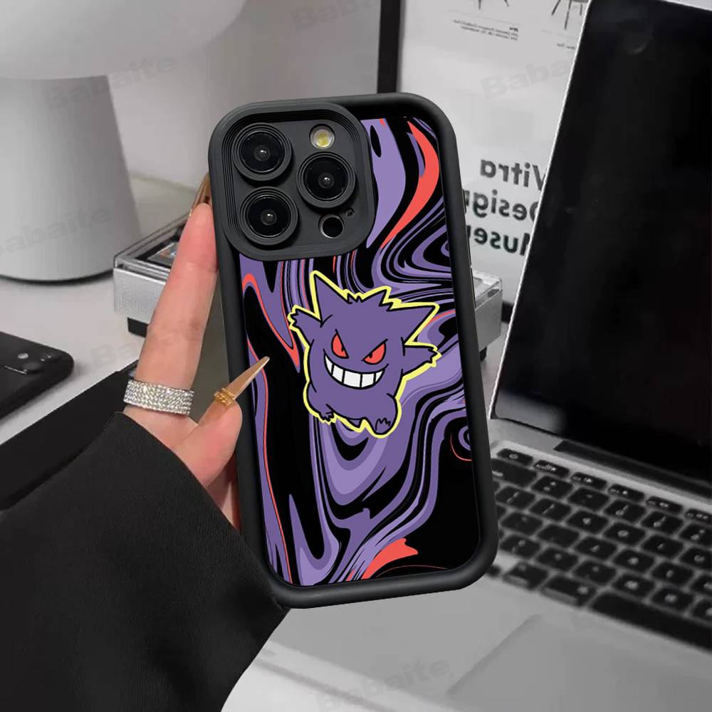 Anime P-Pokemon Gengar Phone Case For iPhone 11 12 13 16 15 17 14 Pro Max Soft Funda Silicone Cover