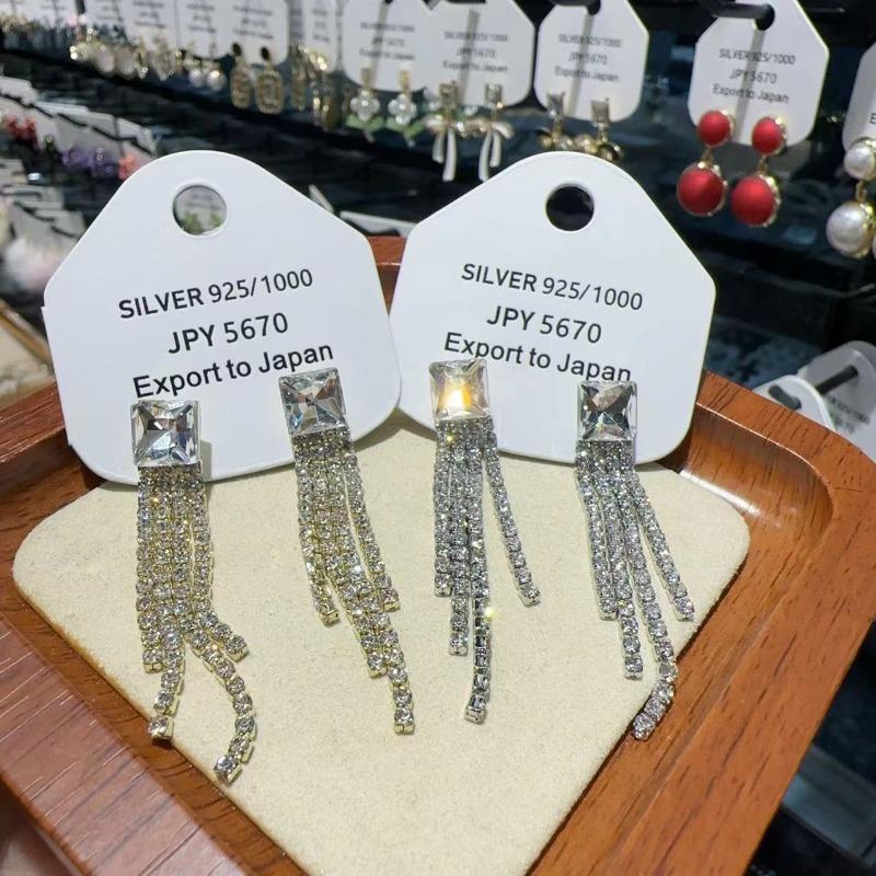 Modische Glitzernde Strass-Ohrhänger mit langen Quasten für Damen Modische Quadratische Zirkonia-Steckohrringe Hochwertiger Schmuck Geschenk für Mädchen