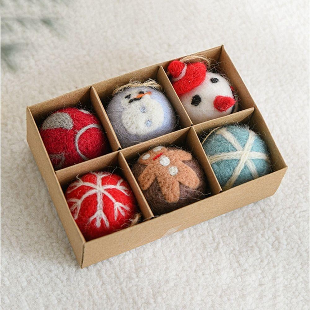 6pcs Hanging Felt Christmas Ball Wool Felt Christmas Pendant Colorful   Xmas Tree