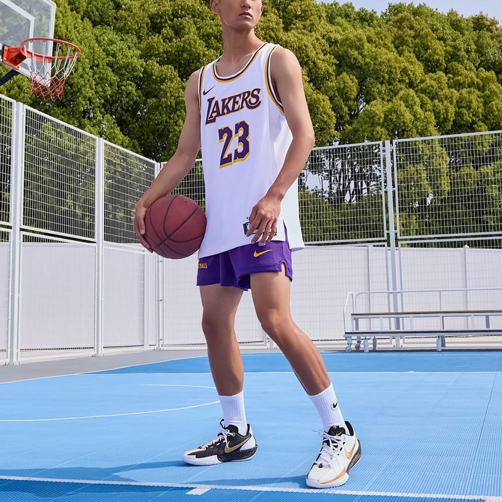 New Nike Los Angeles Lakers Basketball Shorts Men's All Over Purple DX9700-504