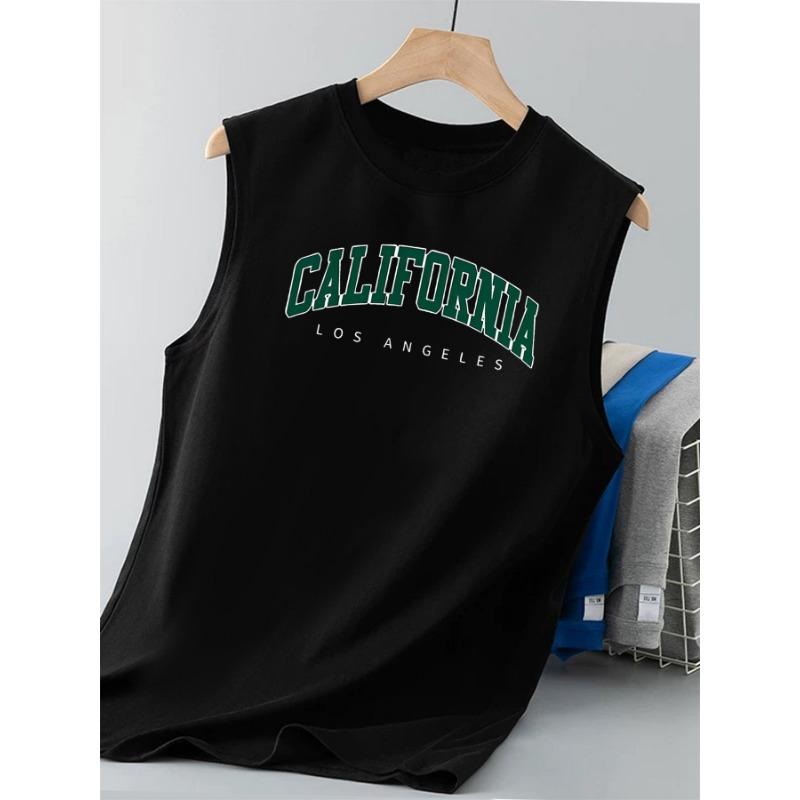Pure Cotton Men's Summer Casual Loose California Pattern Printed Fitness Breathable Round Neck Sleeveless vest-H13