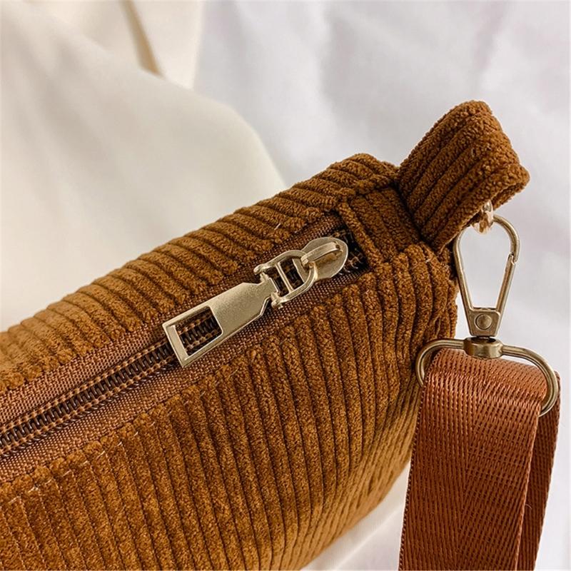 Womens Fashion Solid Color Corduroy Underarm Bag with Coin Purse Pouches Shoulder Crossbody Bag for Shopping Dating Work