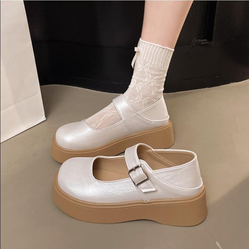 

Мода 2025 Весенняя мода Клиновидная подошва Круглый носок Мягкая подошва Обувь Лолиты Женская Милая Винтажная Обувь Джейн Массивные Туфли Студента 35 бежевый