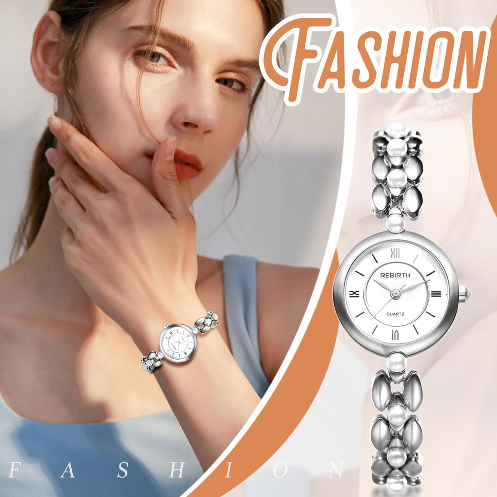 Waterproof Pearl Watch with Roman Analog Stylish Bangle Bracelet Fashion Watch for Women Perfect for or as a Gift for Her Cute, Women's Numerals,