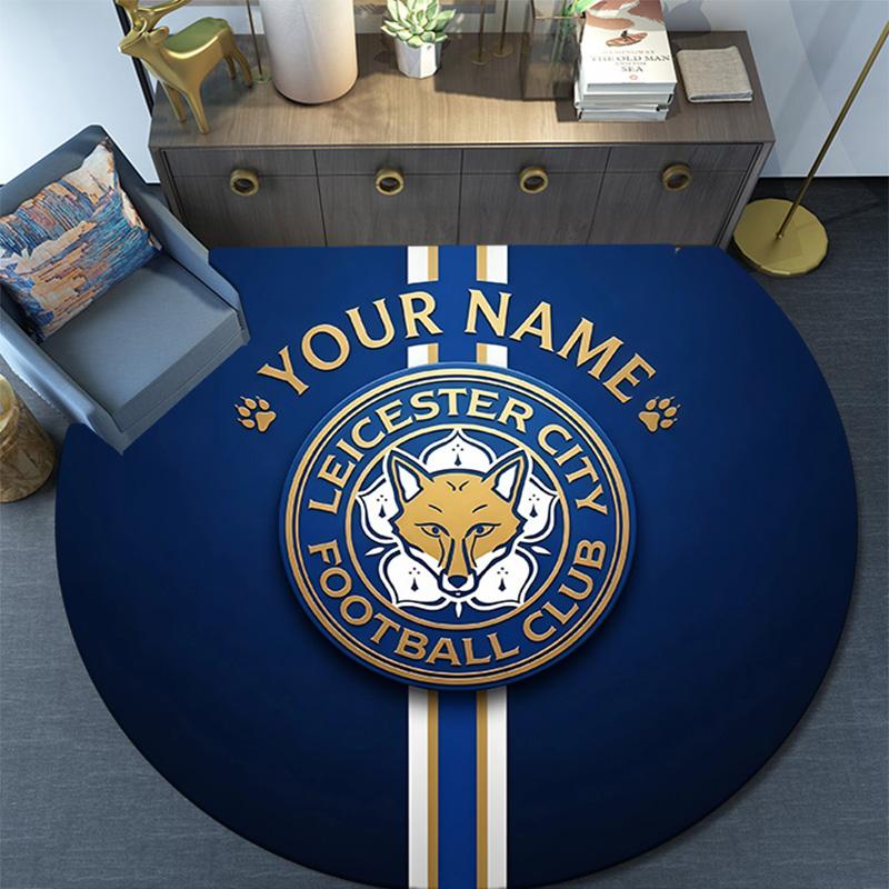 Custom Name Leicester City Round Area Rug,Carpet Rug for Living Room Bedroom Sofa Playroom Decor,Non-slip Floor Mat