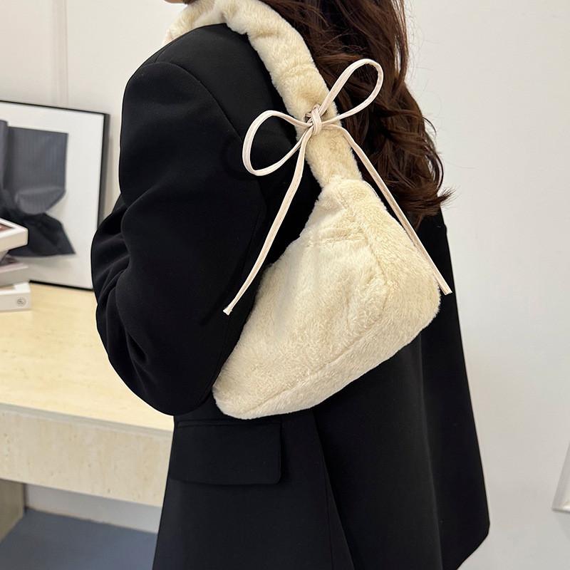 Plush Furry Shoulder Bag For Women With Zipper Closure And Mobile Pocket For Daily Use