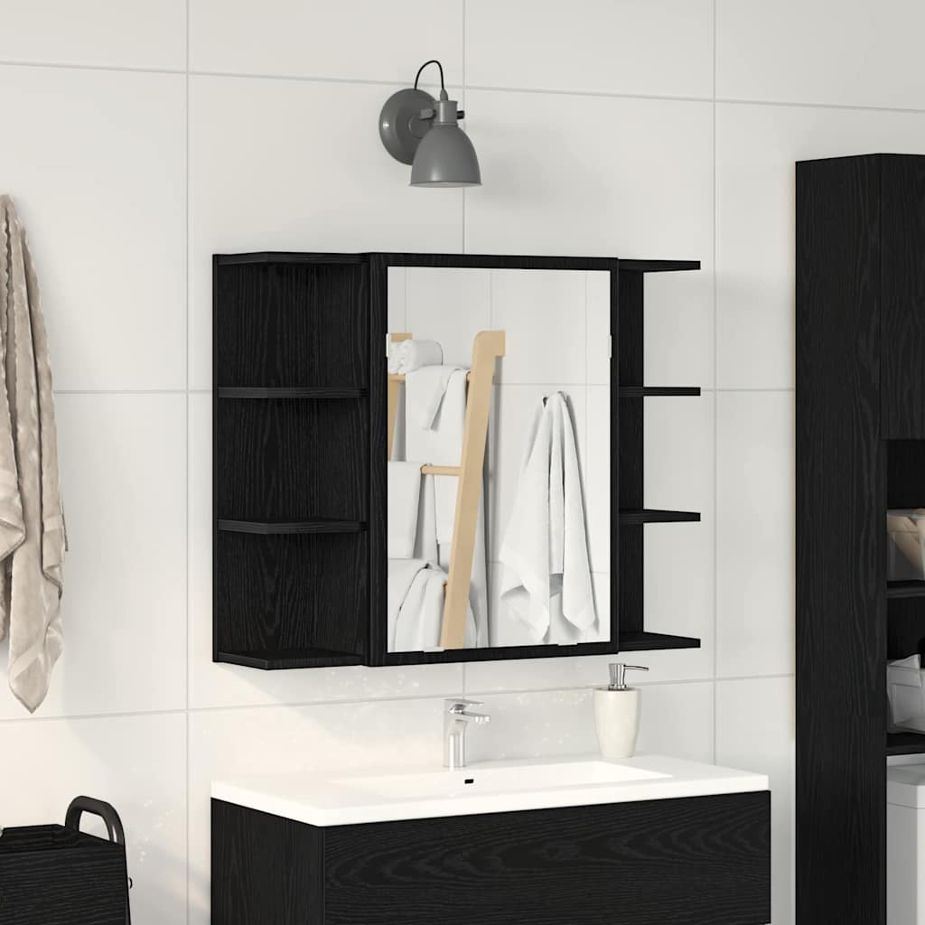 vidaXL Badezimmerspiegelschrank Schwarze Eiche 80 x 20,5 x 64 cm Holzwerkstoff schwarz