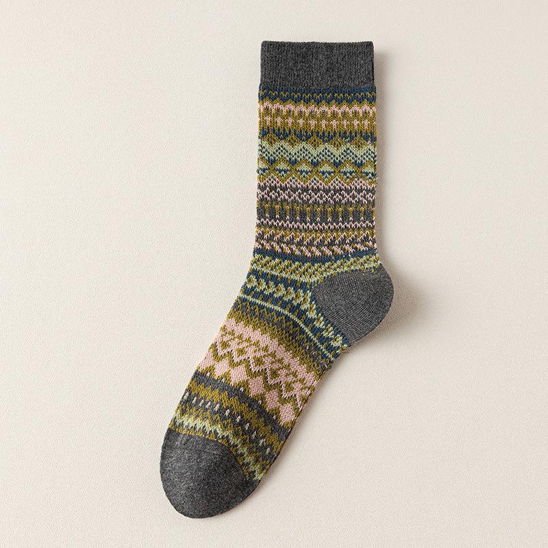 Women's Mid-Calf Retro Ethnic Socks - Double Needle, Anti-Pilling, Perfect for Autumn/Winter - Versatile with Short Boots