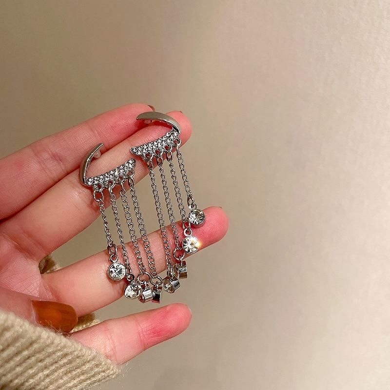 Statement Fashion Irregular Metallic Rhinestones Tassel Long Earrings For Women