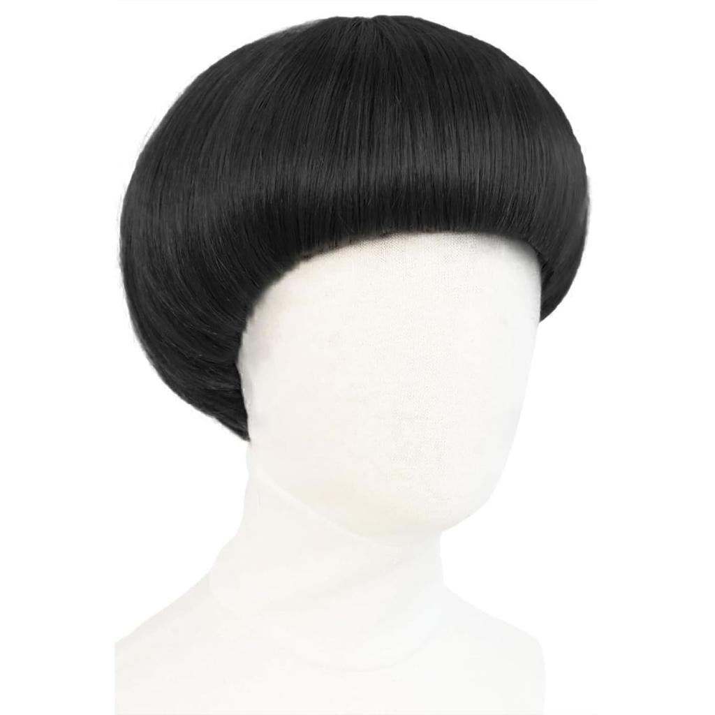 Synthetische Korte Bruine Paddenstoel Cosplay Pruik voor Mannen, Komvormig Kapsel, Anime Retro Pruik, Geschikt voor Films, Feest, Meerkleurige Pruik