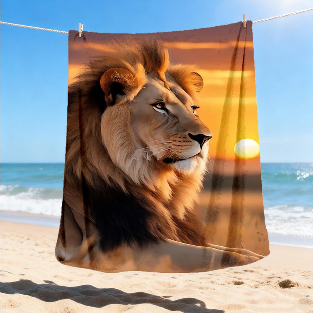 1pc Lion Safari Print Print Outdoor Blanket, Lightweight Polyester,