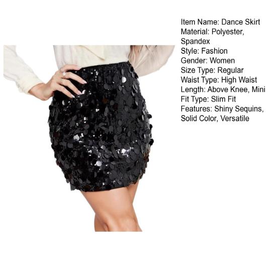 Glitter Sequin Dance Skirt High-Waisted Hip Wrapped Slimming Fit Sexy Skirt Stage Performances Mini Skirt