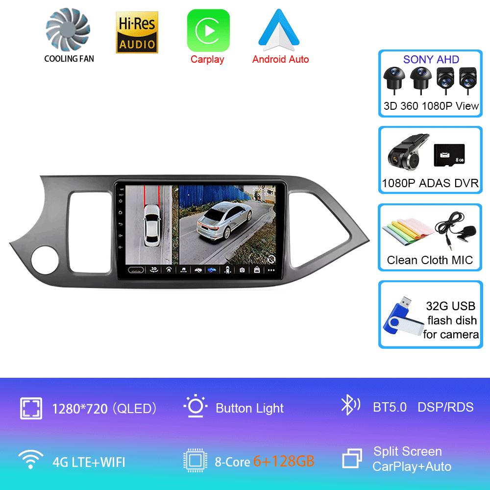 Car Radio Android 14 Carplay WIFI+4G For KIA PICANTO Morning 2011 2012-2016 Navigation GPS Multimidia Video Player Head Unit DSP