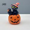Halloween Decorative Ornaments Cat Pumpkin Figurine, Retro Black Stacked Resin Decorations Unique Holiday Gifts for Table Desk Office Mantel