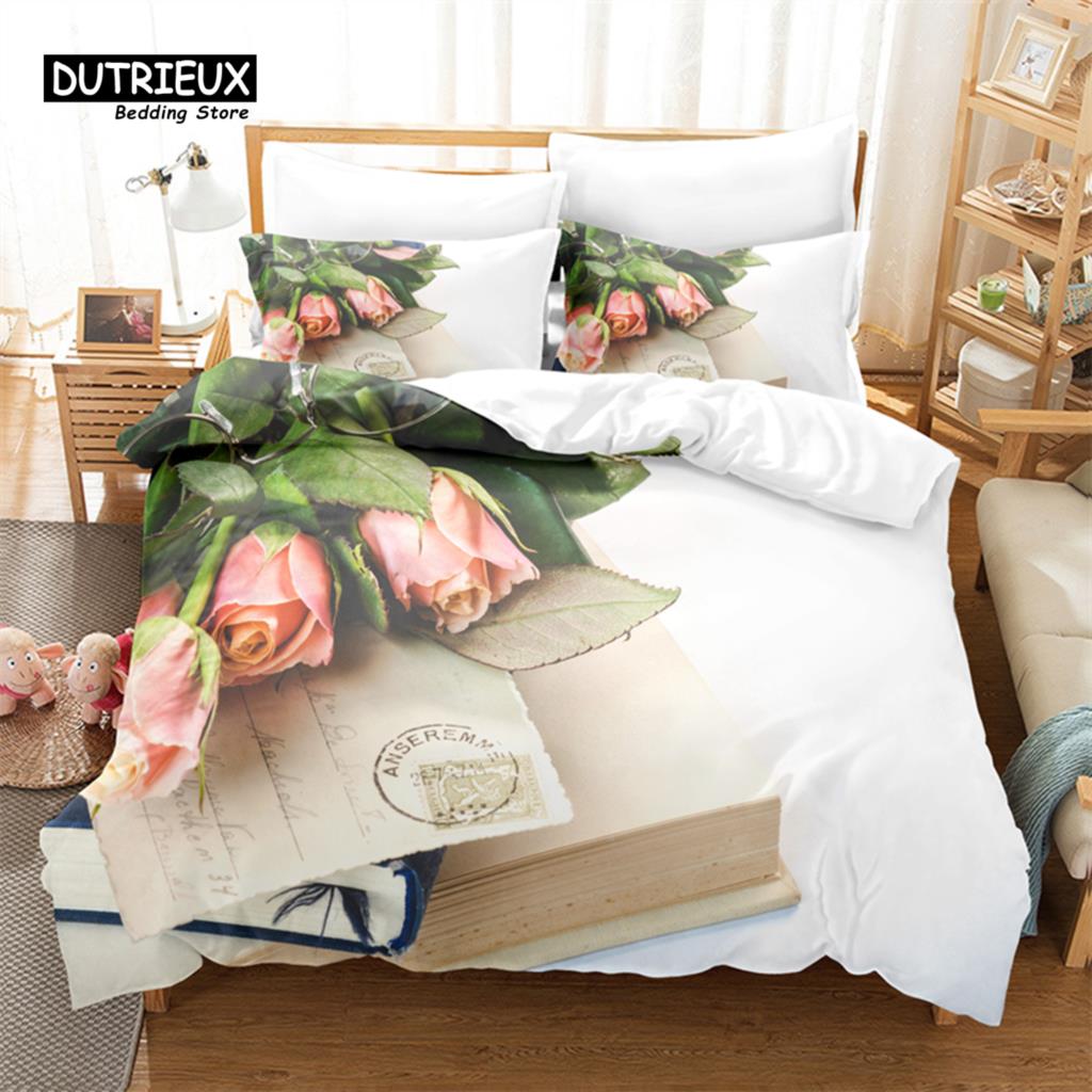 

Beautiful Flowers Bedding Set, 3Pcs Duvet Cover Set, Soft Comfortable Breathable Duvet Cover, For Bedroom Guest Room Decor EU single(135x200cm)
