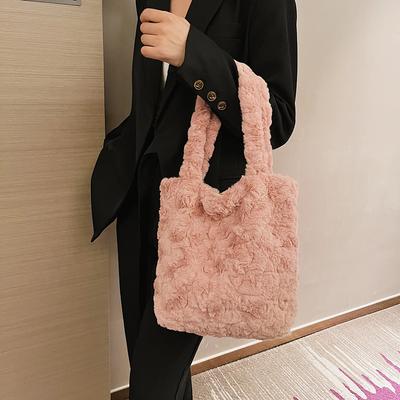 Pochette pour femme Rétro Automne Hiver Sac à bandoulière Tote Doux Moelleux Peluche Portable Voyage Porte-monnaie pour Dames Fille Cadeau