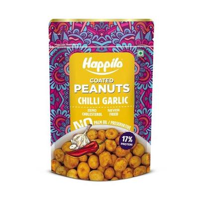Happilo Premium Super Snack Chili Česnek Arašídy 150 g, křupavé a ořechové, s vysokým obsahem bílkovin a dietní vlákniny