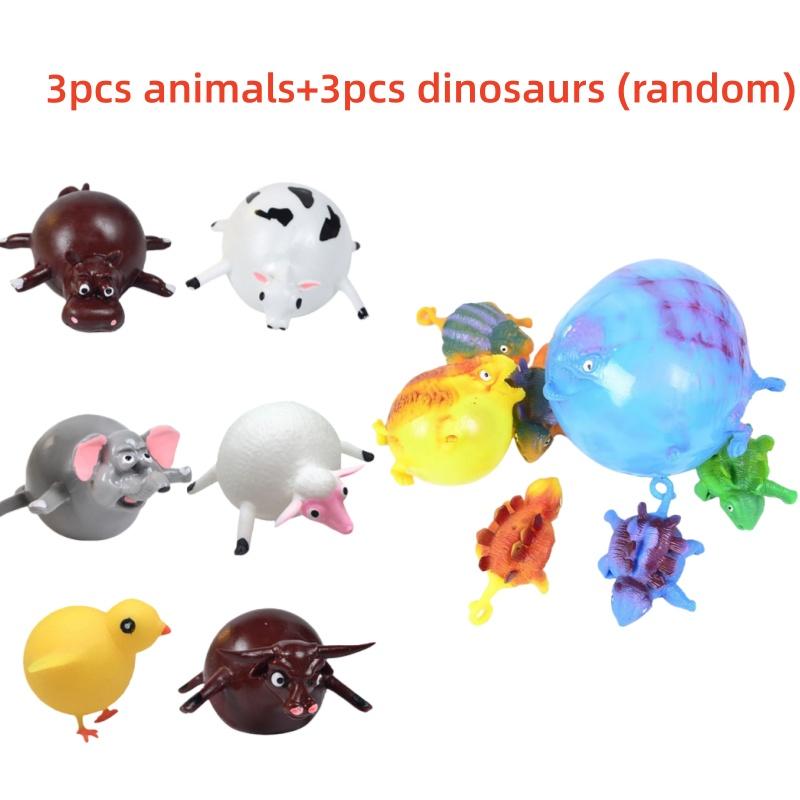 3/6 Pcs Children'S Fun Dinosaur Ranch Animal Inflatable Balloon Squeezing Soft Ball Balloon Party Fun Game Gifts