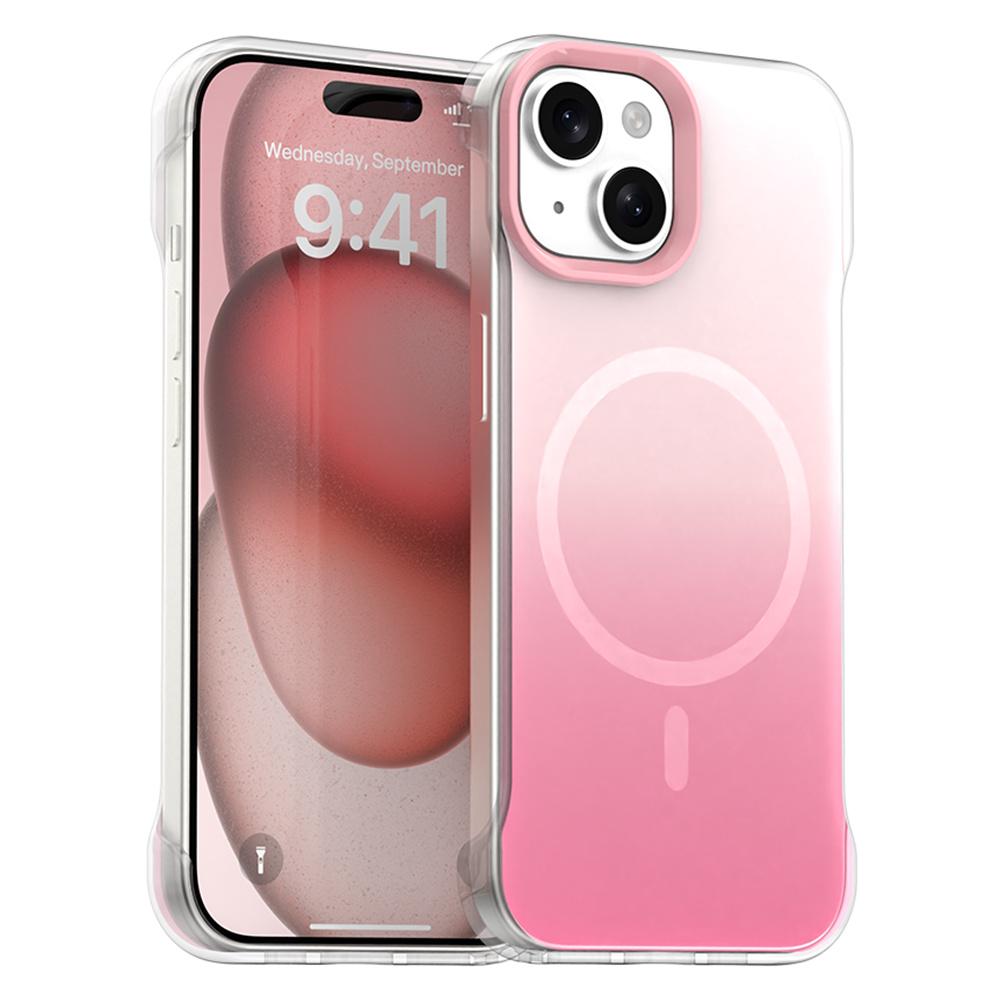

Для iPhone 15 Plus/14 Plus Магнитный чехол Градиентный дизайн Безрамочный IMD TPU+PC+PET Чехол для телефона Pink